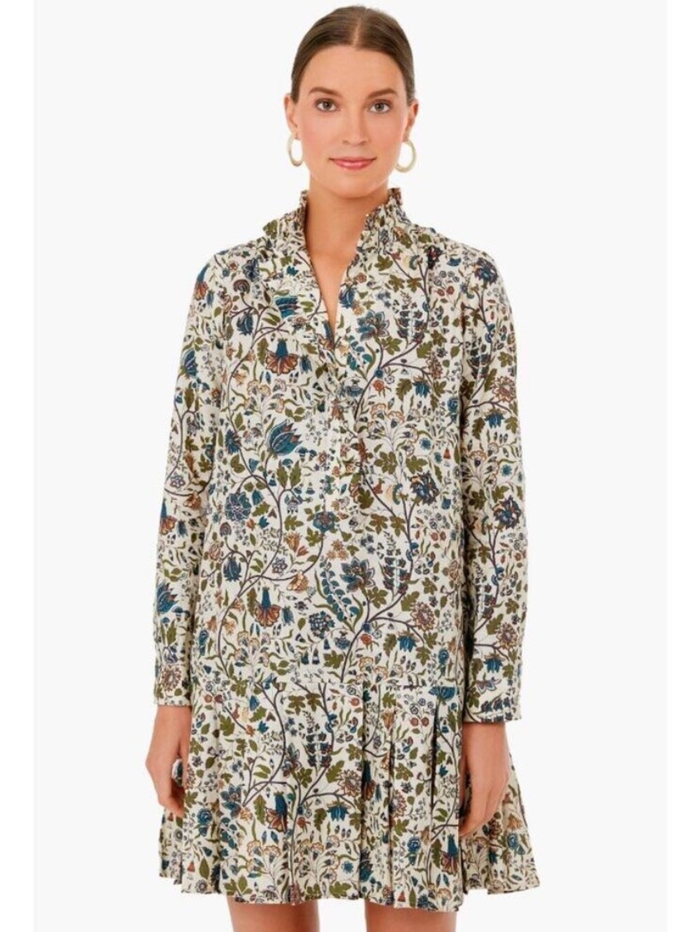 Tuckernuck Wildwood Chintz Tate Dress Size Medium Linen Long Sleeve Floral Tan